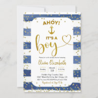Anchor Navy Blue and Gold Stripes It's a Boy