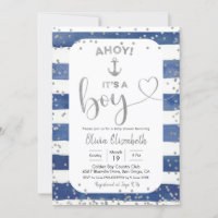 Anchor Navy Blue and Silver Stripes It's a Boy