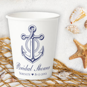 Anchor Navy Blue Elegant Nautical Bridal Shower Paper Cups