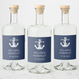 Anchor Navy Blue Nautical Elegant Wedding Liquor Bottle Label