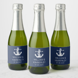 Anchor Navy Blue Nautical Elegant Wedding  Sparkling Wine Label