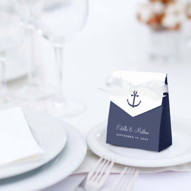Anchor Navy Blue Nautical Wedding Favour Box (Anchor Navy Blue Nautical Wedding Favor Boxes)