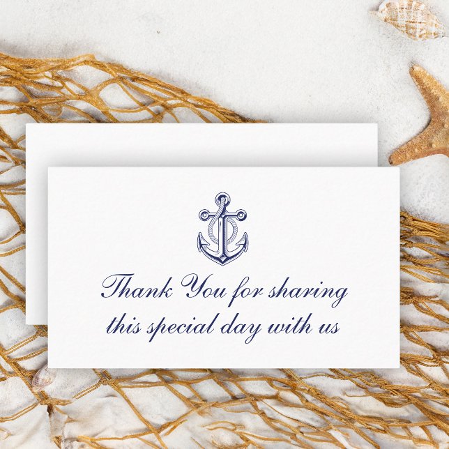 Anchor Navy Blue Nautical Wedding Thank You Place Card (Creator Uploaded)