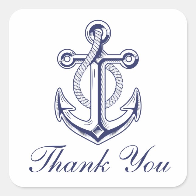 Anchor Navy Blue Nautical Wedding Thank You Square Sticker (Front)
