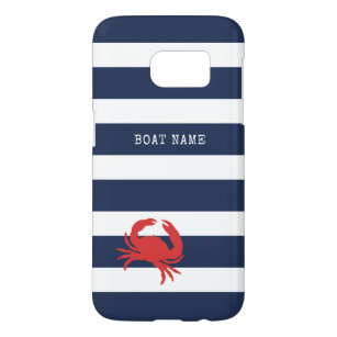 Anchor Navy Blue Stripes Red Crab Boat Name