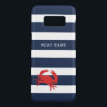 Anchor Navy Blue Stripes Red Crab Boat Name Case-Mate Samsung Galaxy S8 Case<br><div class="desc">Makes a perfect gift featuring nautical navy blue and white stripes with red crab and your boat name phone case.</div>