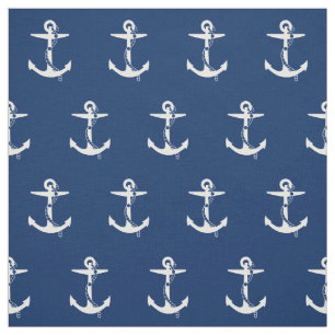 Anchor Navy Blue White   Marine Fabric