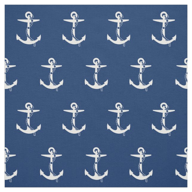 Anchor Navy Blue White | Marine Fabric (Swatch)