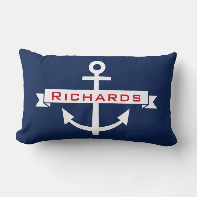 Anchor Navy Blue White Nautical Monogram  Pillow (Front)