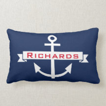 Anchor Navy Blue White Nautical Monogram  Pillow