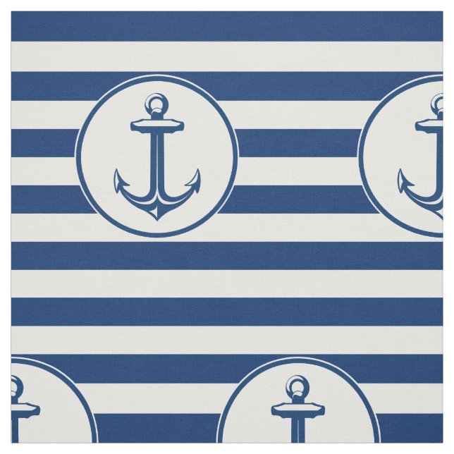 Anchor Navy Blue White Stripes Fabric (Swatch)