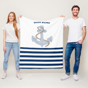 Anchor  Navy Blue White Stripes Fleece Blanket