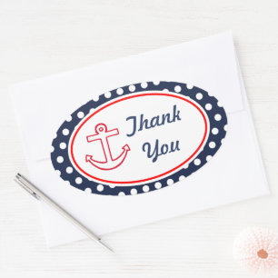 Anchor Navy Dots Thank You Stickers
