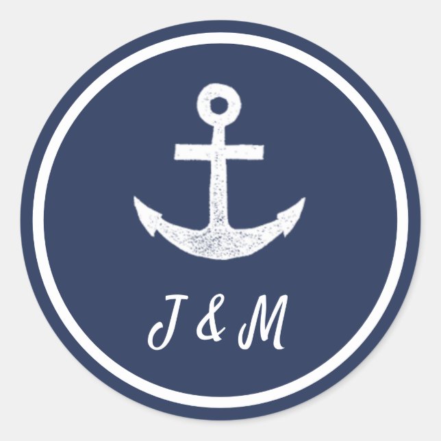 Anchor Navy Nautical Boat Wedding Custom Classic Round Sticker (Front)