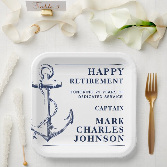 Anchor Navy Retirement Nautical Paper Plates (Wedding)
