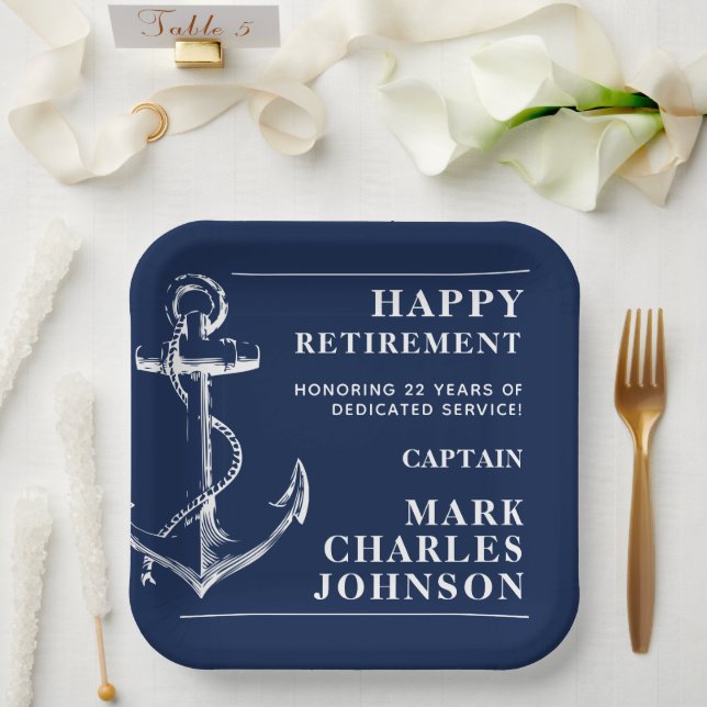 Anchor Navy Retirement Paper Plate (Wedding)