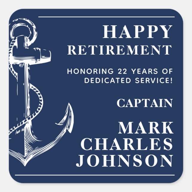 Anchor Navy Retirement Square Sticker (Front)