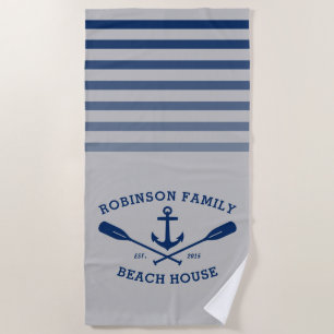 Anchor Oars Family Name Beach House Grey & Blue Beach Towel