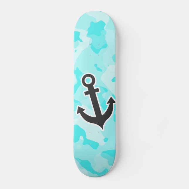 Anchor on Celeste Camo; Camouflage Skateboard (Front)