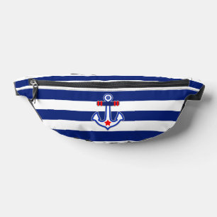 Anchor on Nautical Navy Blue Stripes Print Bum Bags