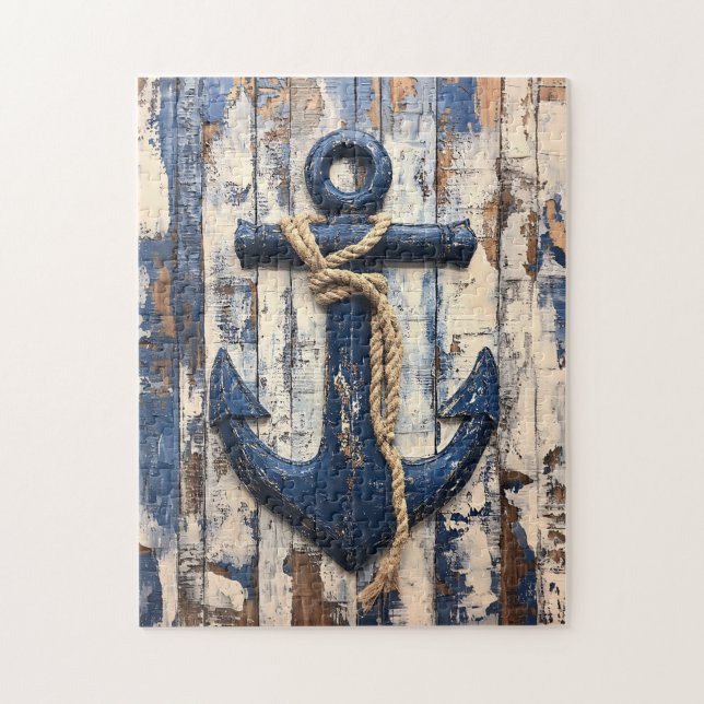 Anchor on Rustic Wood Boards Jigsaw Puzzle (Vertical)