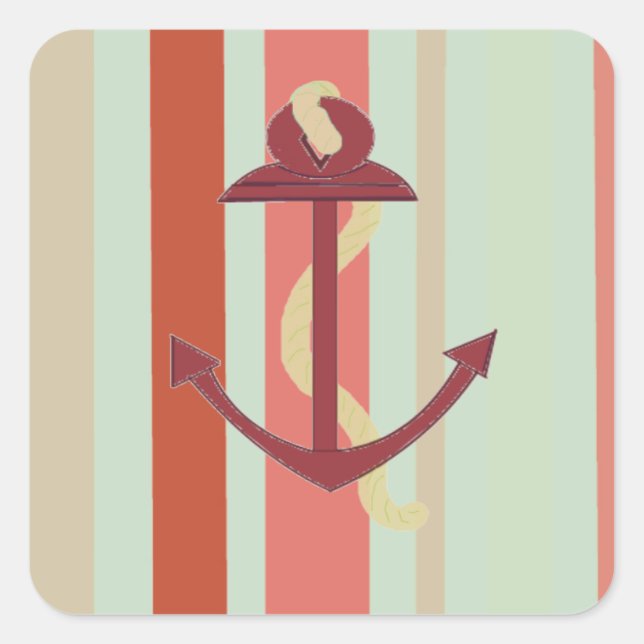 Anchor on Striped Background Square Sticker (Front)