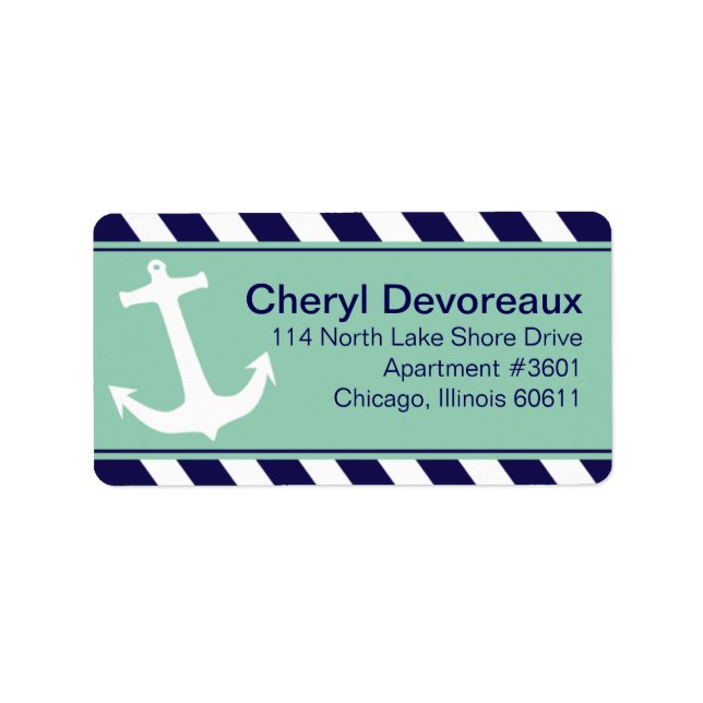 Anchor on Stripes | navy aqua Label (Front)