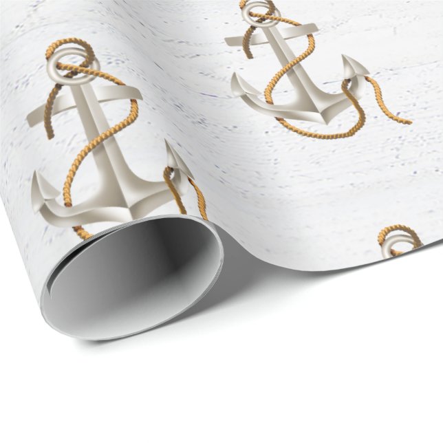 Anchor On Whitewashed Wood Wrapping Paper (Roll Corner)