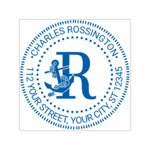 Anchor Over Single Bold Init Monogram Name Address Self-inking Stamp