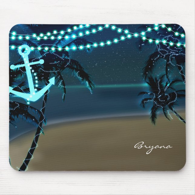 Anchor & Palm Trees Beach Lights Tropic Mouse Pad (Front)