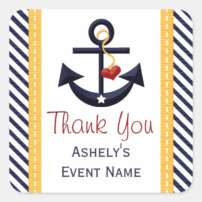 Anchor Party Favour Stickers Yellow (Front)