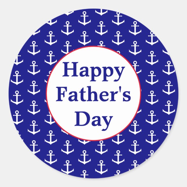 Anchor Pattern Happy Father's Day Classic Round Sticker (Front)