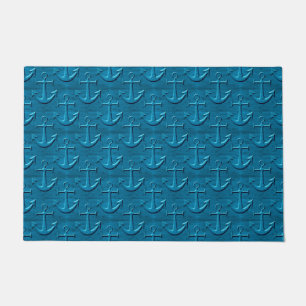 Anchor Pattern On Blue Wood Texture Doormat