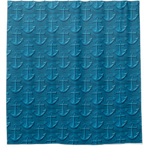Anchor Pattern On Blue Wood Texture Shower Curtain