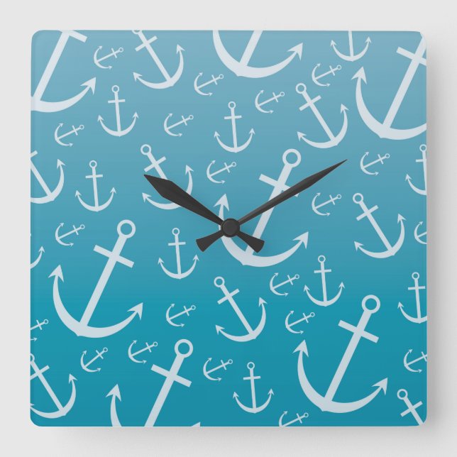 Anchor pattern square wall clock (Front)