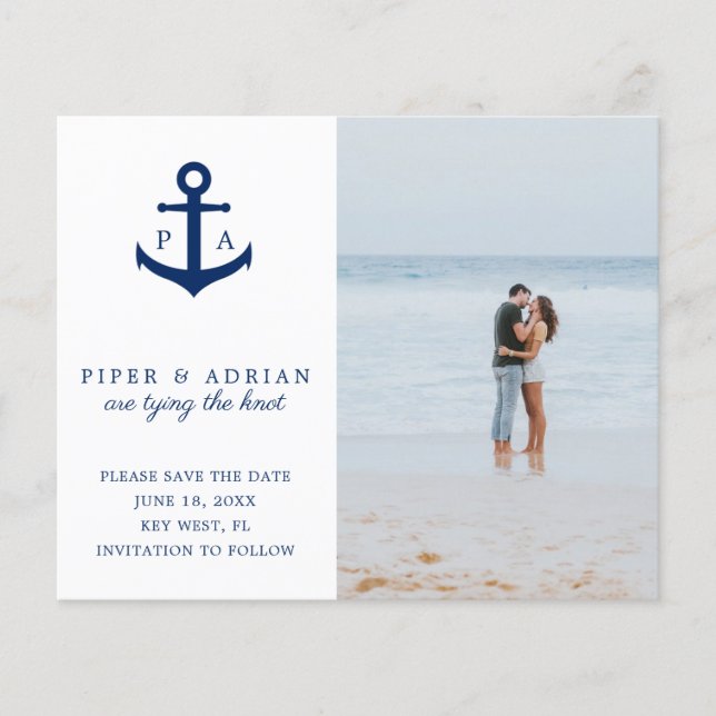 Anchor Photo Nautical Budget Wedding Save the Date Flyer (Front)