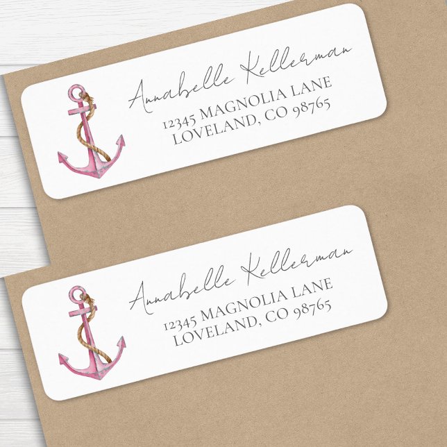 Anchor Pink Nautical Return Address (Anchor Pink Nautical Return Address label)