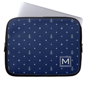 Anchor Polka Dots Pattern   Add Your Initial Laptop Sleeve