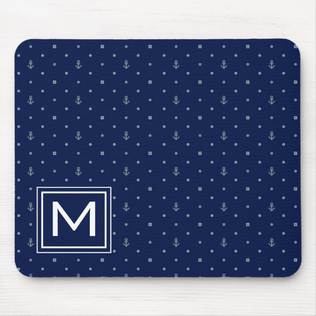 Anchor Polka Dots Pattern | Add Your Initial Mouse Mat (Front)