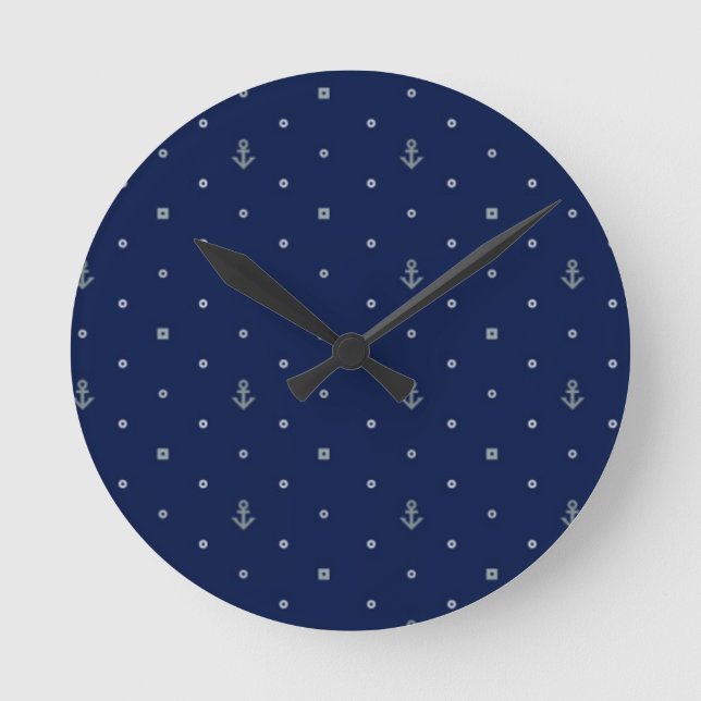 Anchor Polka Dots Pattern Round Clock (Front)