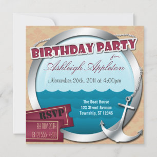 Anchor & Porthole At Sea Birthday Invitations