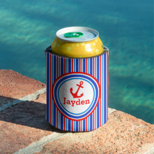 Anchor red blue stripe name  can cooler