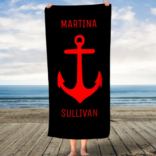 Anchor Red in Black Custom Bath Towel (Creator Uploaded)