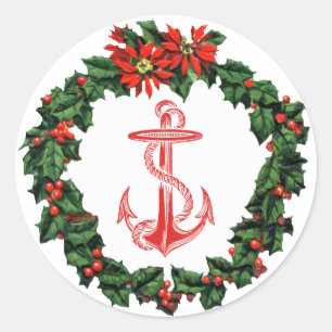 Anchor Red Wreath Christmas Sticker