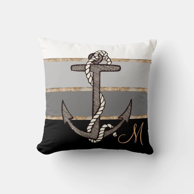 Anchor & Rope (black gradient w/ monogram) Cushion (Front)