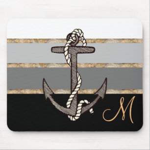 Anchor & Rope (black gradient w/ monogram) Mouse Mat