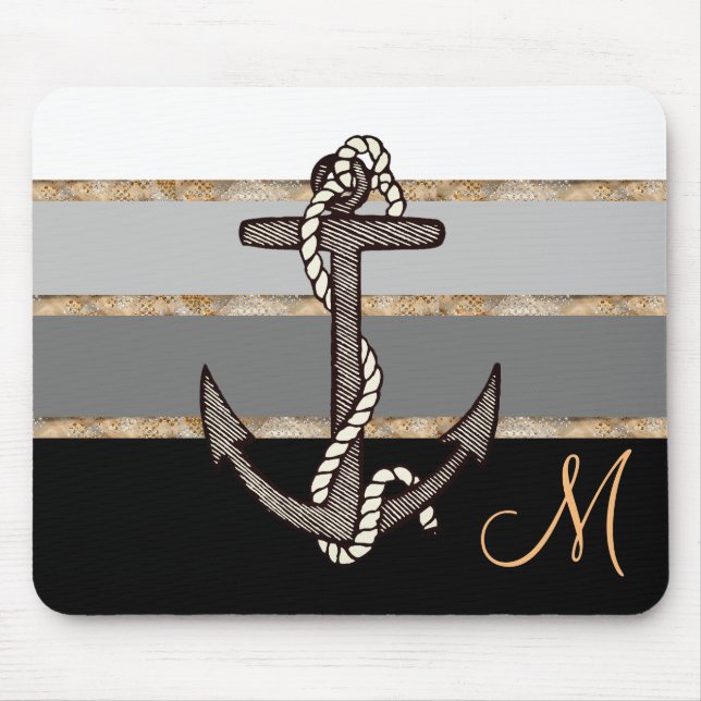 Anchor & Rope (black gradient w/ monogram) Mouse Mat (Front)