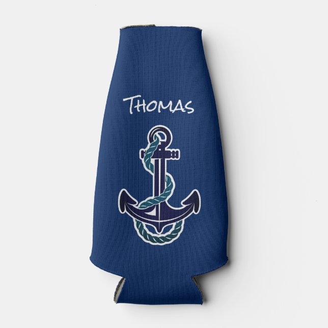 Anchor & Rope Blue Nautical Can Coolers (Front)