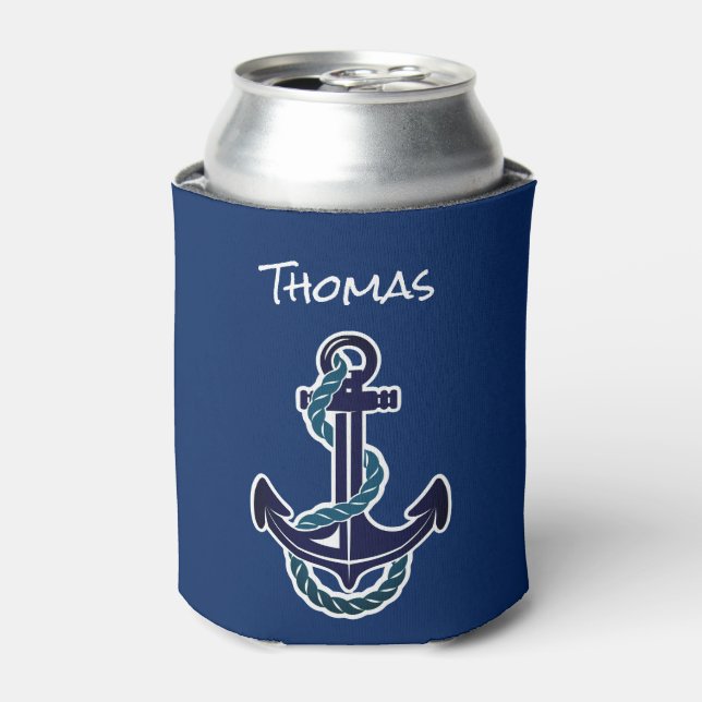 Anchor & Rope Blue Nautical Can Coolers (Can Front)