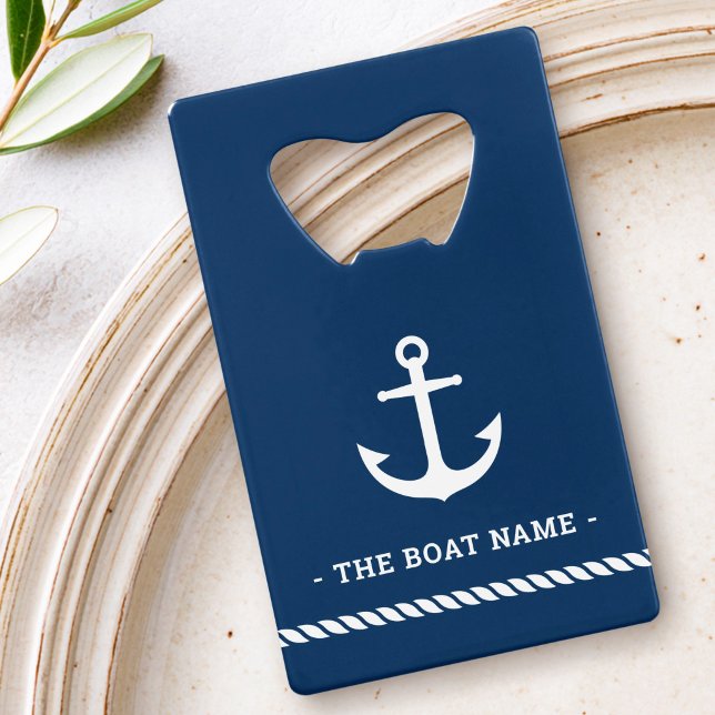 Anchor rope border boat name dark blue (Anchor rope border boat name dark blue credit card bottle opener)